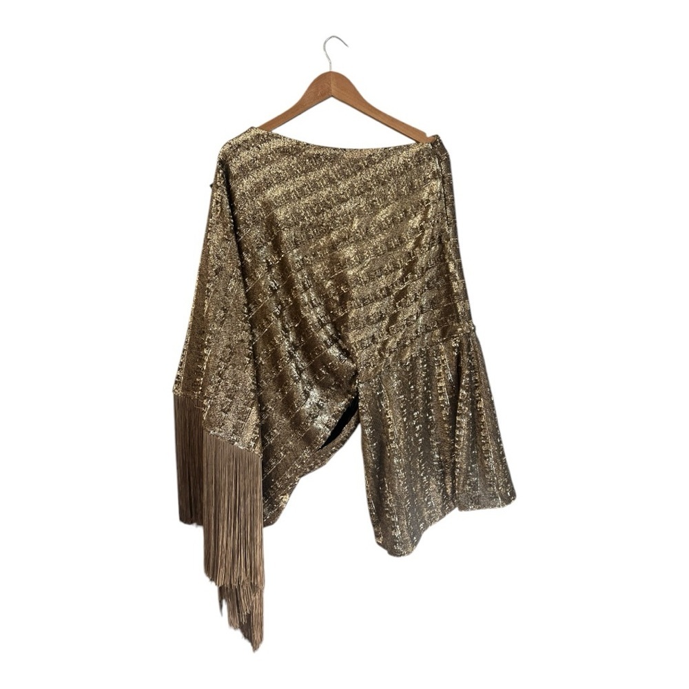 Gold One-Shoulder Sequin Fringe Mini Dress - Picture 4 of 10